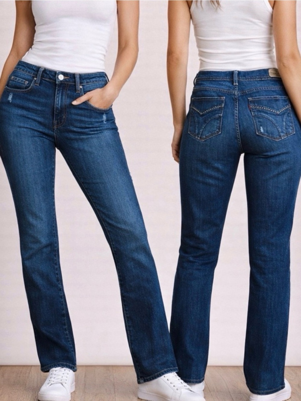 Levi’s 505 Straight Leg Jeans 6 Med Rise  Cotton Distressed Med Blue EUC 28x32
